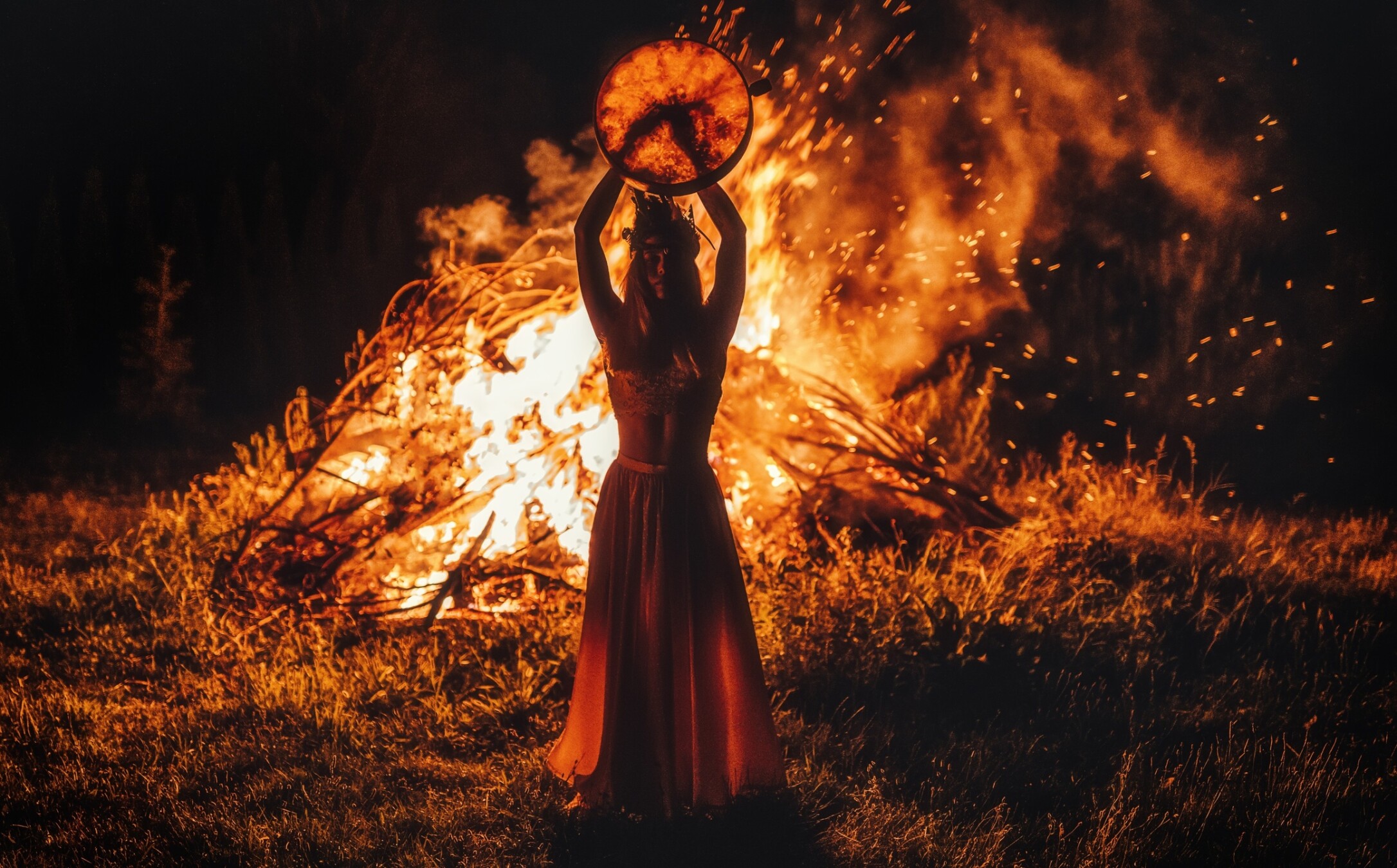 woman walking through fire